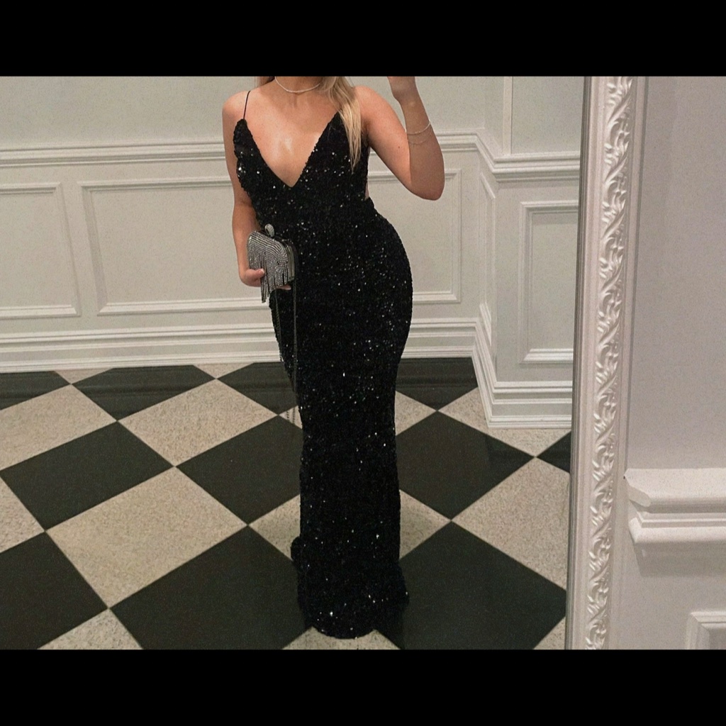 Black Custom Made Beaded Evening Gown